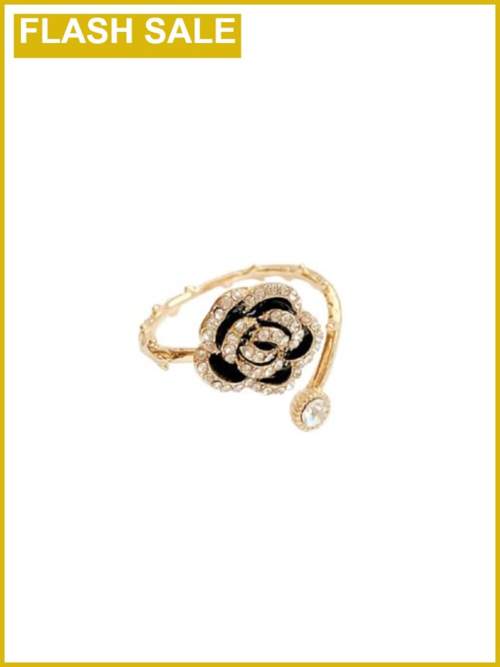 CZ Crystal Rose Flower Open Ring Adjustable Stacking Band